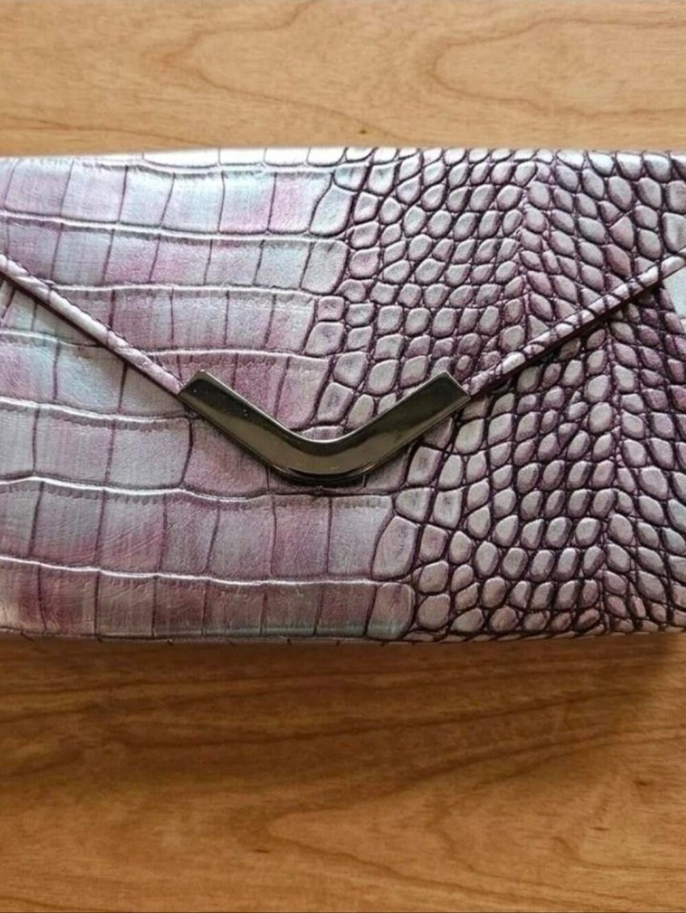 Jessica McClintock Iridescent Croc-Embossed Purple Clutch